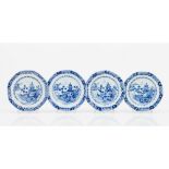 A set of four platesChinese export porcelain Blue decoration with river view and pagodas Qianlong