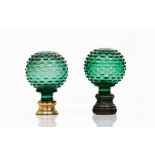 A pair of staircase finialsGreen cut glass Metal fittings Possibly Baccarat or Saint Louis France,