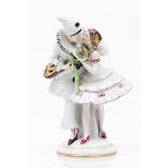 Columbine and ArlequinCapodimonte porcelain Polychrome decoration Marked to base Height: 22,5cm