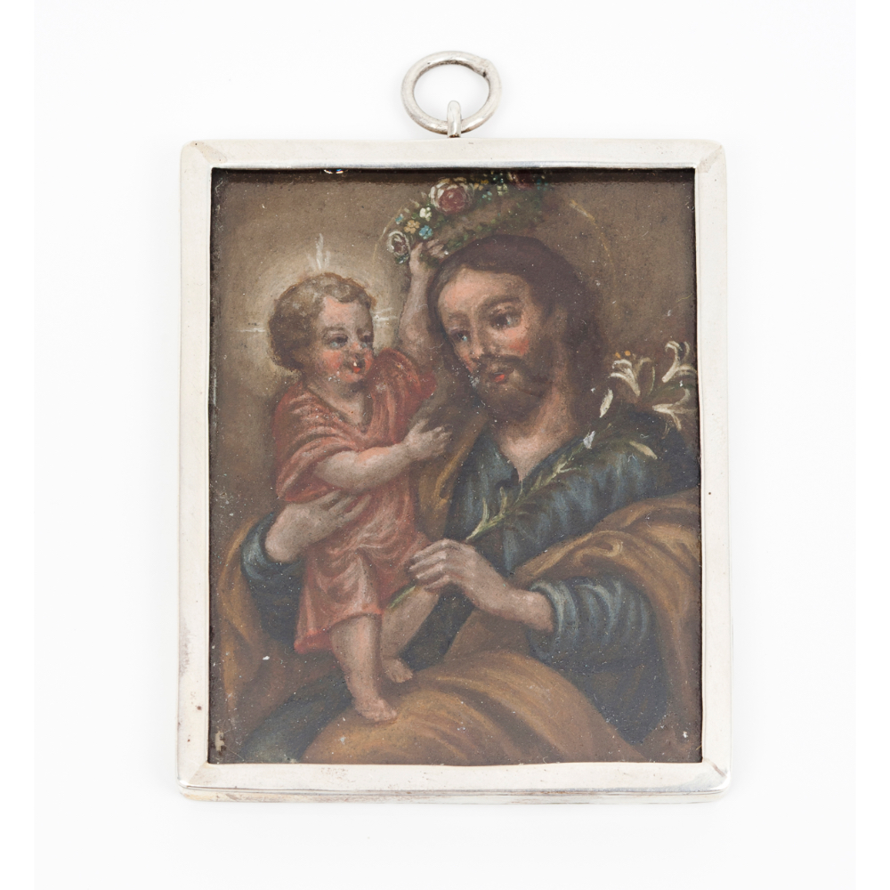 Portuguese school, 18th centurySaint Joseph with The Child On the back a depiction of Jesus carrying