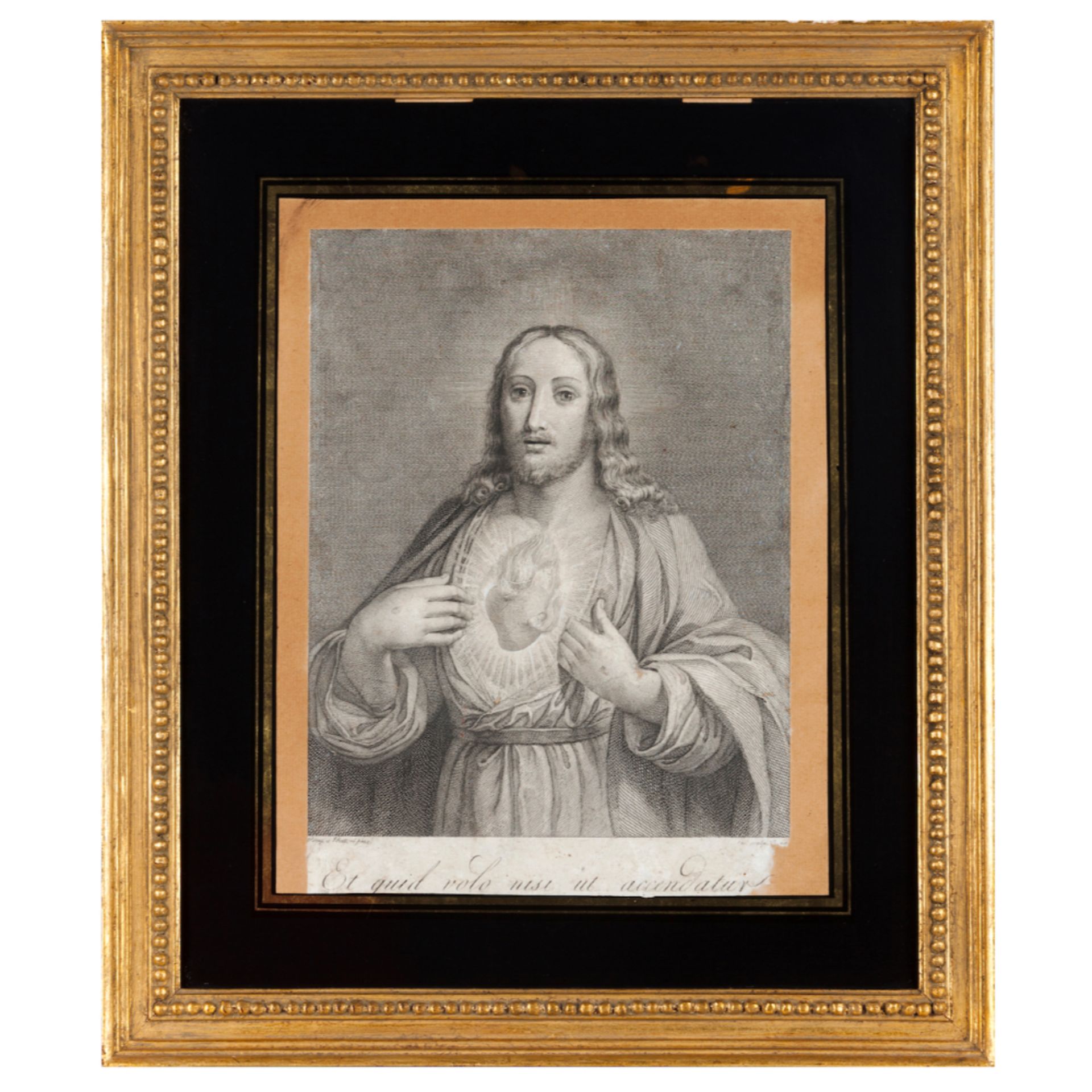 The Sacred Heart of JesusBlack ink on paper print After Pompeo Batoni (1708-1787) 18th / 19th