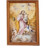 Saint Joseph and The ChildGlazed ceramic plaque Polychrome decoration Europe, 19th century (