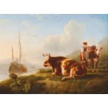 Leendert de Koningh (1777-1849)A landscape with shepherdess, cattle and watercraft