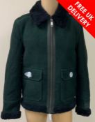 Unisex Dark Green Scotch & Soda Arctic Collection sheepskin lined Leather Coat, Small, UK 8