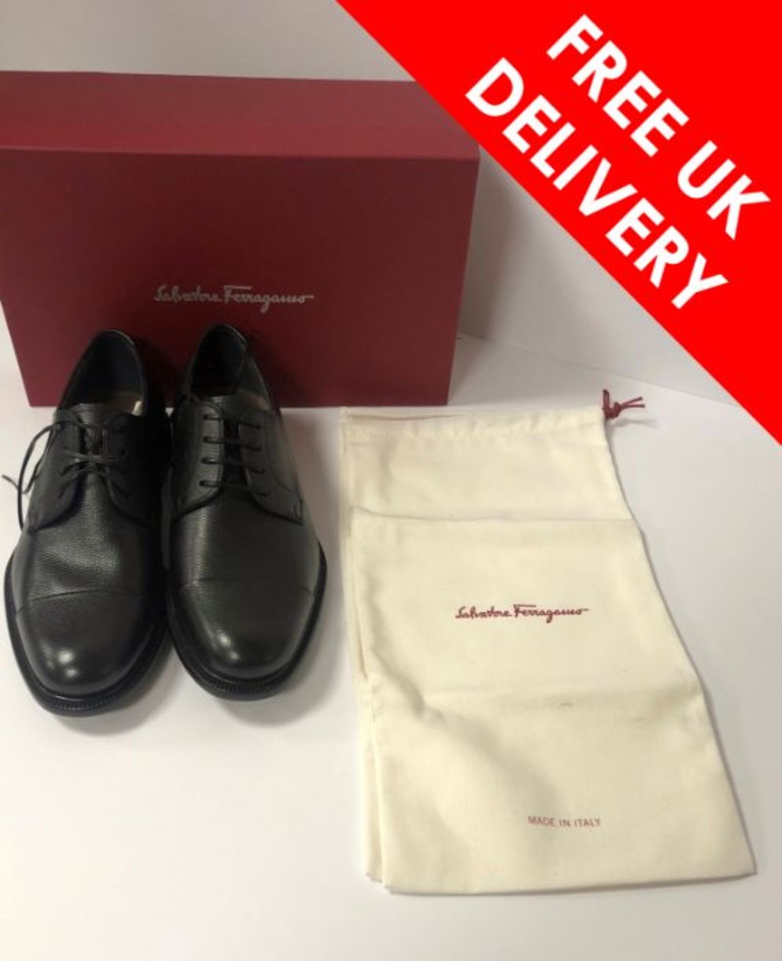 Men's Salvatore Ferragamo Regal Derby Shoe, Black Leather, UK 7.5