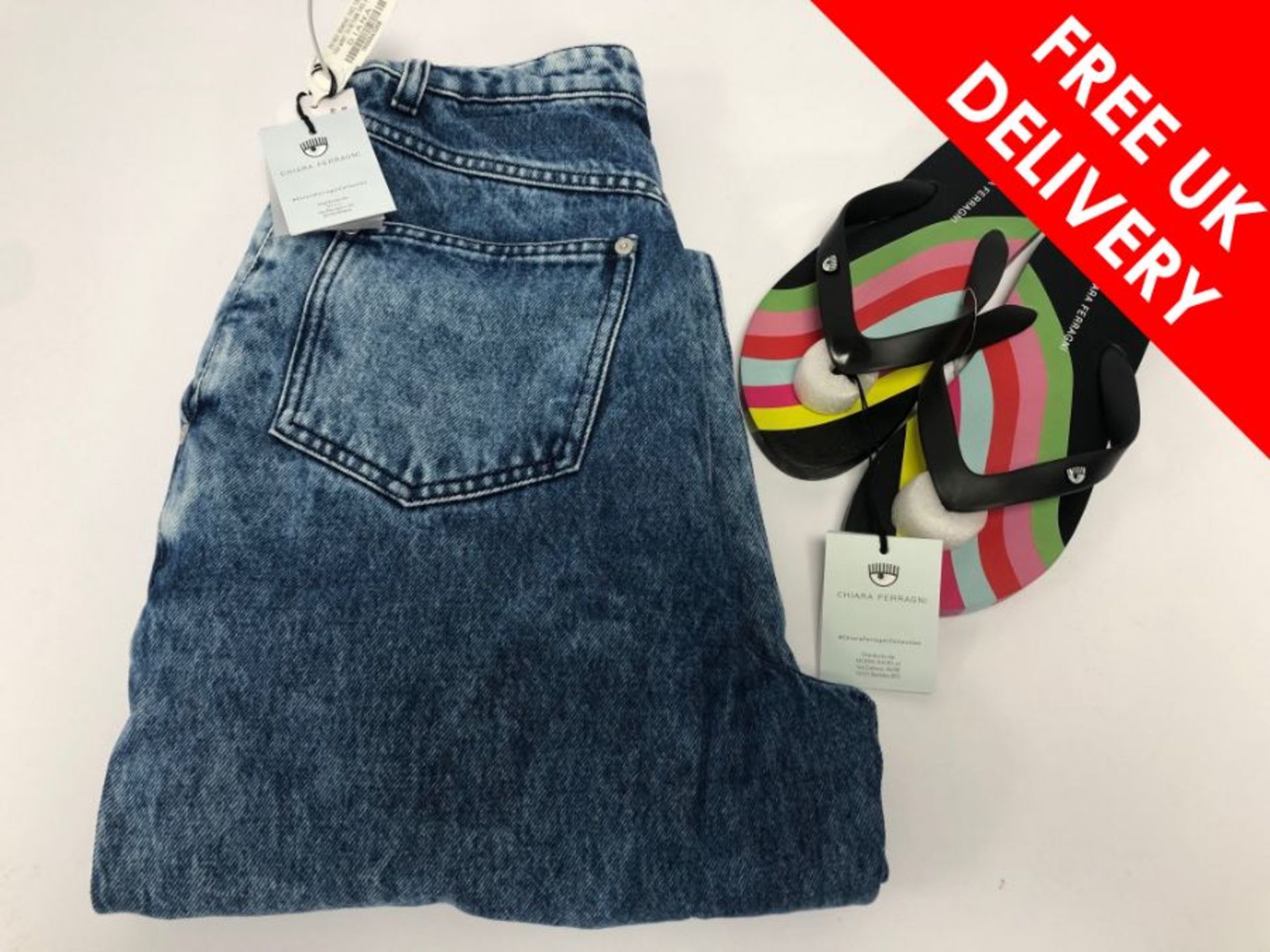 Chiara Ferragni Acid Wash Jeans UK 10/12 and Rainbow Flip-flops UK 4