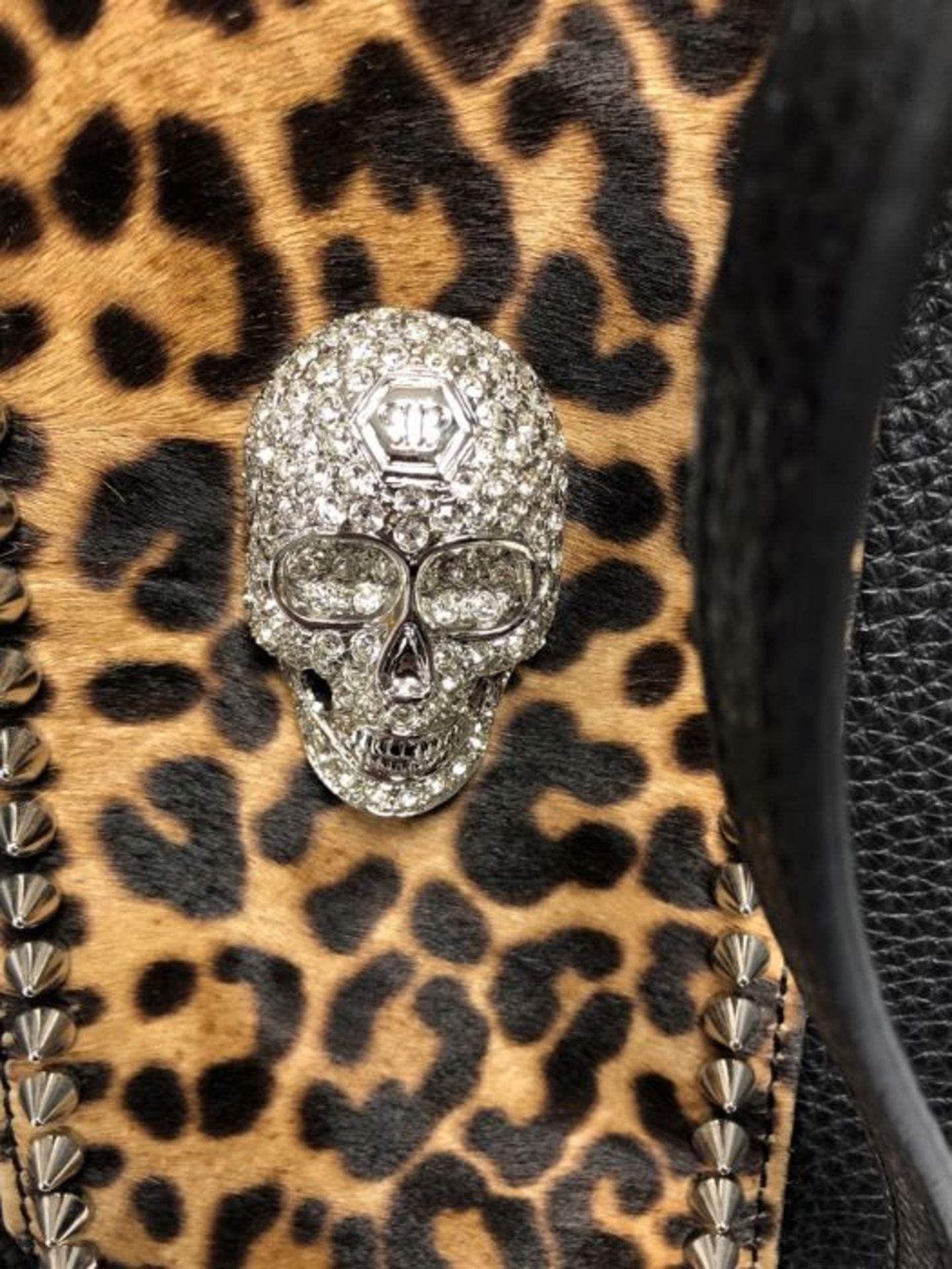 Philipp Plein Large Black Bag with Crystal Skull, Leopard Print - Image 2 of 3