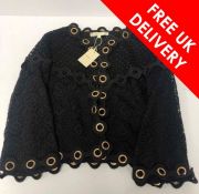 Maje Guipure Lace Eyelet Cardigan, Black, Size S