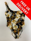 Versace Swimsuit, One Piece Intero Mare Donna ABD13006 in bianco-nero-oro, UK XS