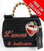 Dolce & Gabbana Miss Sicily Medium L’Amore e Bellezza Embellished Raffia Bag