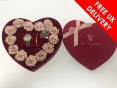 Paul Valentine Ladies Sweetheart Rosebox Gift Box With Faye Sleek Bracelet and watch