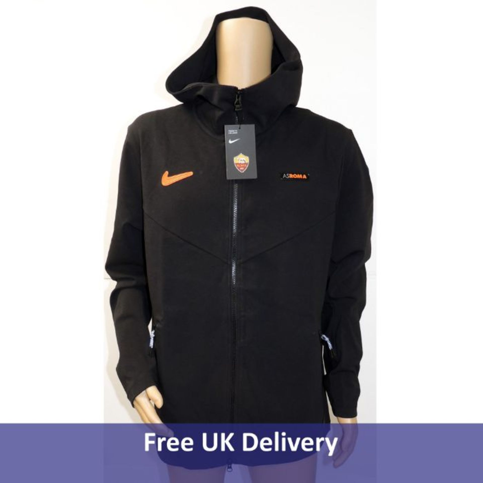 Nike Men's AS Roma Tech Pack Men's Full-Zip Hoodie, Black, Size XL