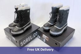 Two pairs of Sorel Caribou Black/Stone Waterproof Boots