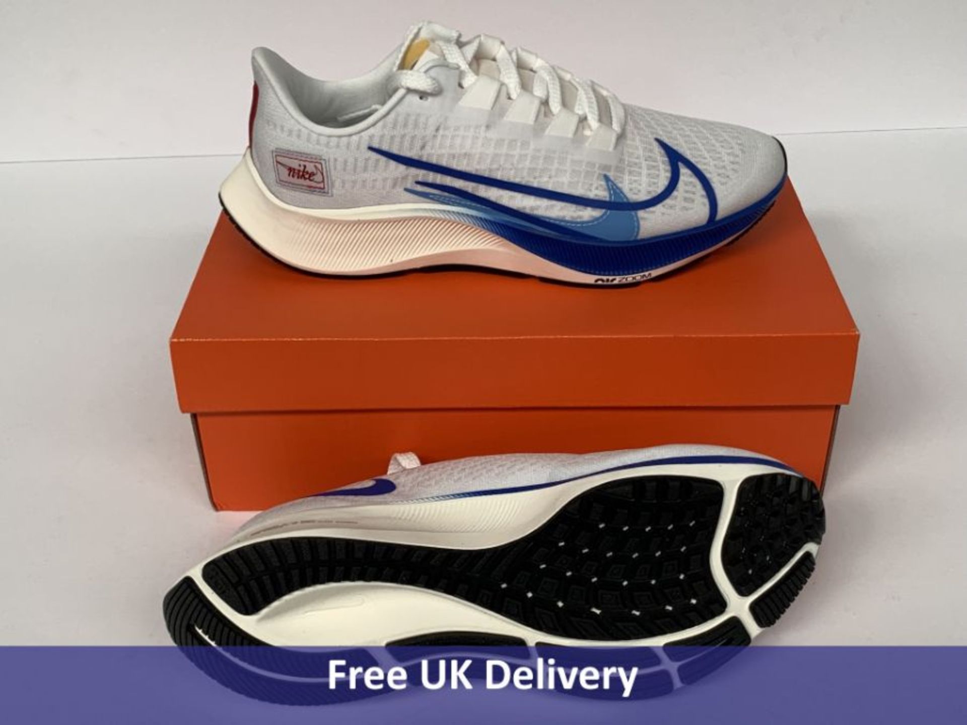 Nike Men's Air Zoom Pegasus 37 PRM Running Shoe, White, Game Royal, Gym Red Sail & Black, UK 8.5