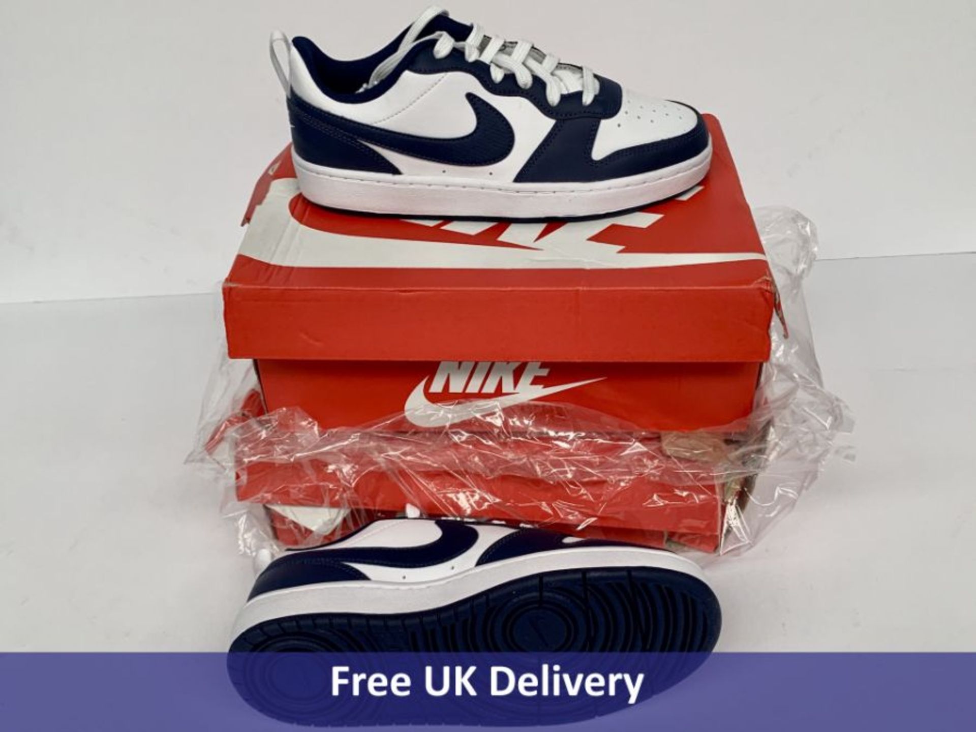 Nike Boy's Court Borough Low Basketball Shoe, 2 x Navy And White, UK 5.5, Box Damaged