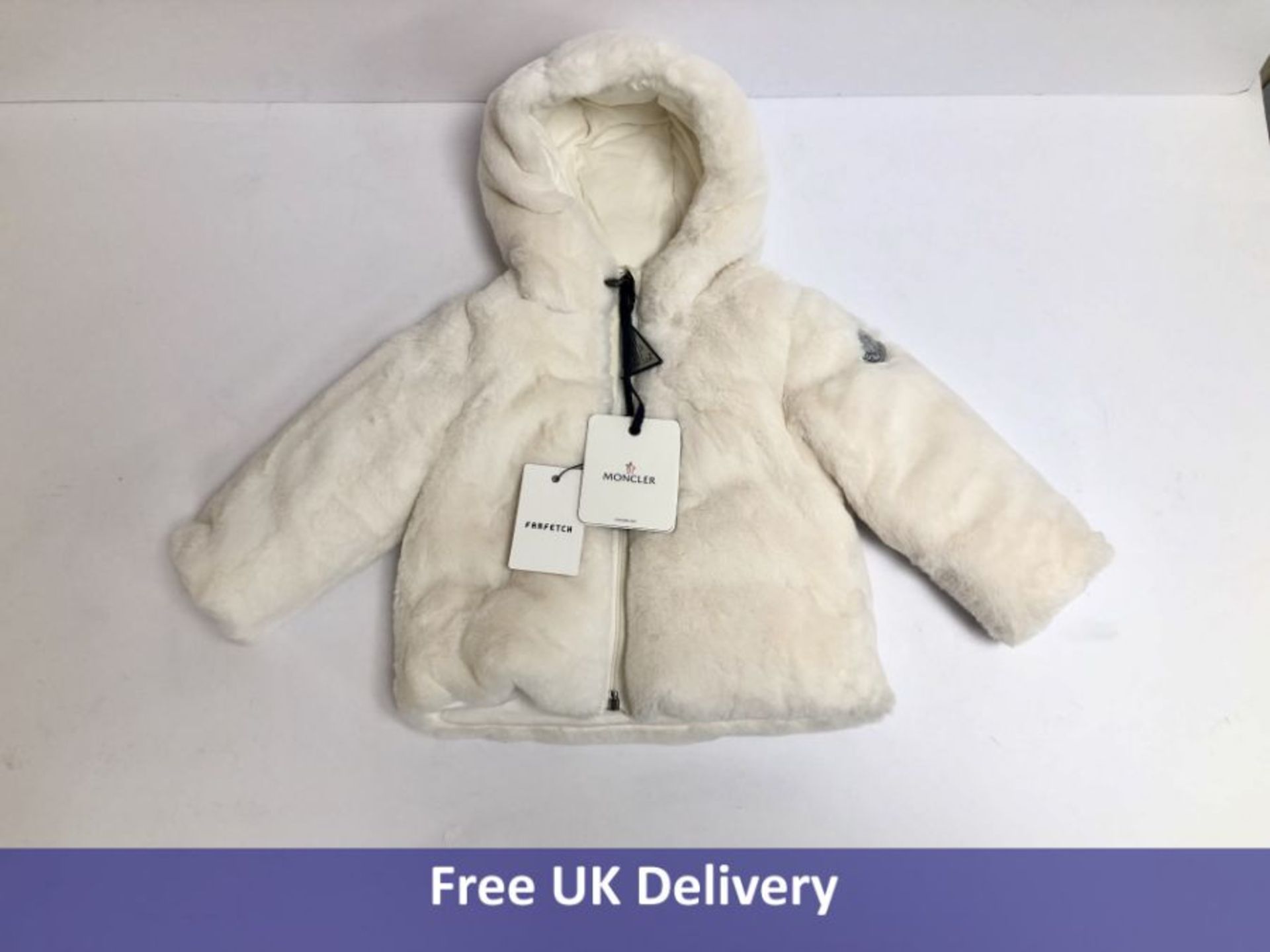 Moncler Baby Feather-Down Hooded Jacket, White, Size 12-18m