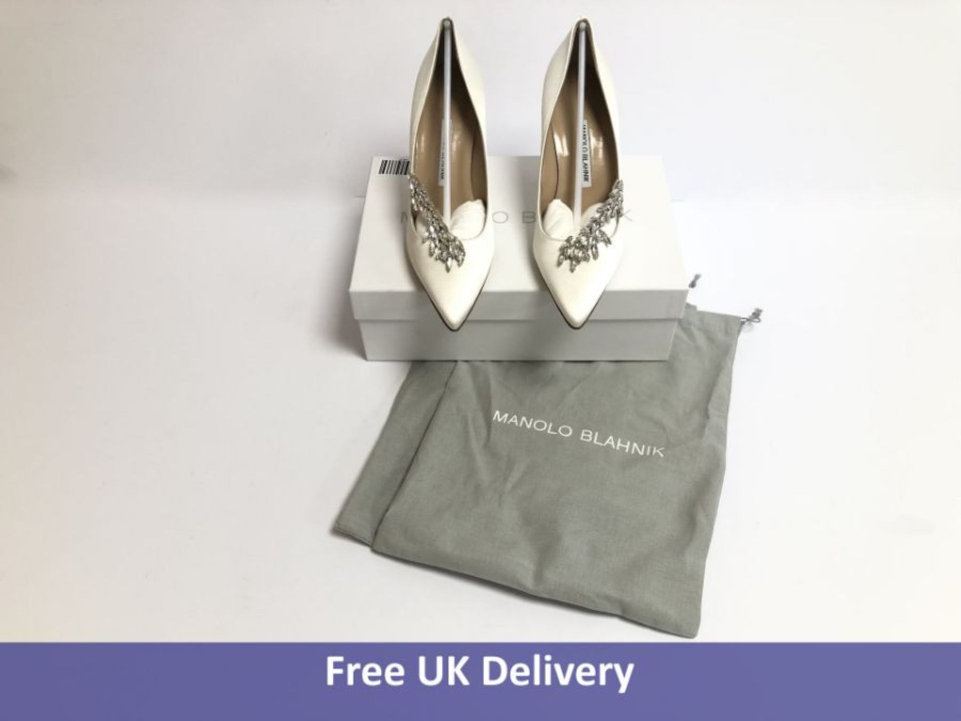Manolo Blahnik Women's Shoes, Nadria White Satin with Jewel Buckle, UK 6.5