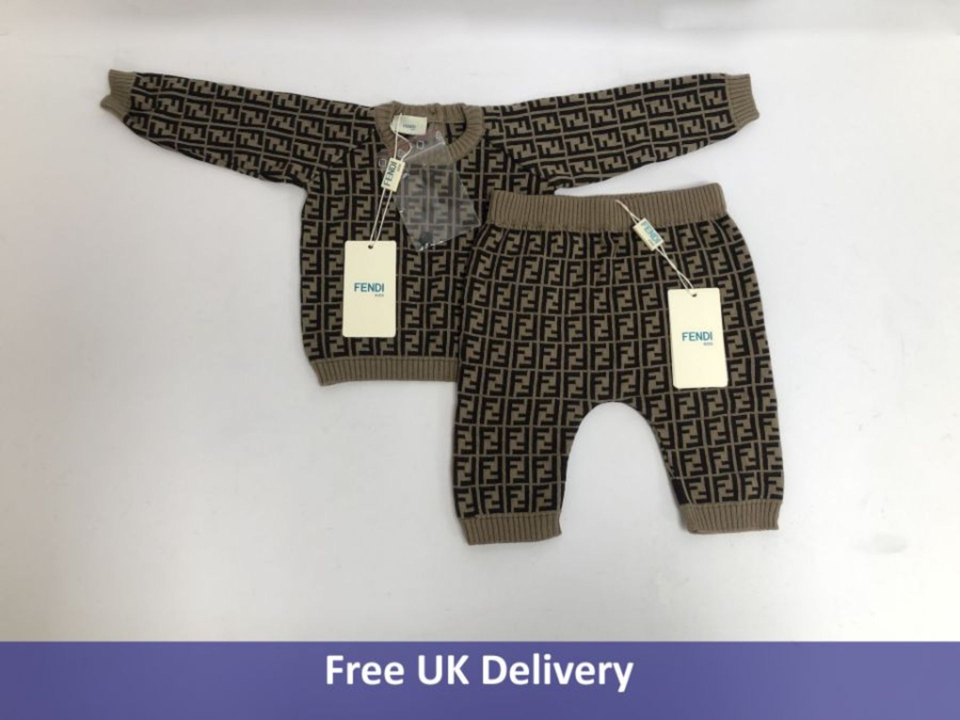 Fendi Kid's Monogrammed Jumper and Leggings Set, Beige, Size 3 Months