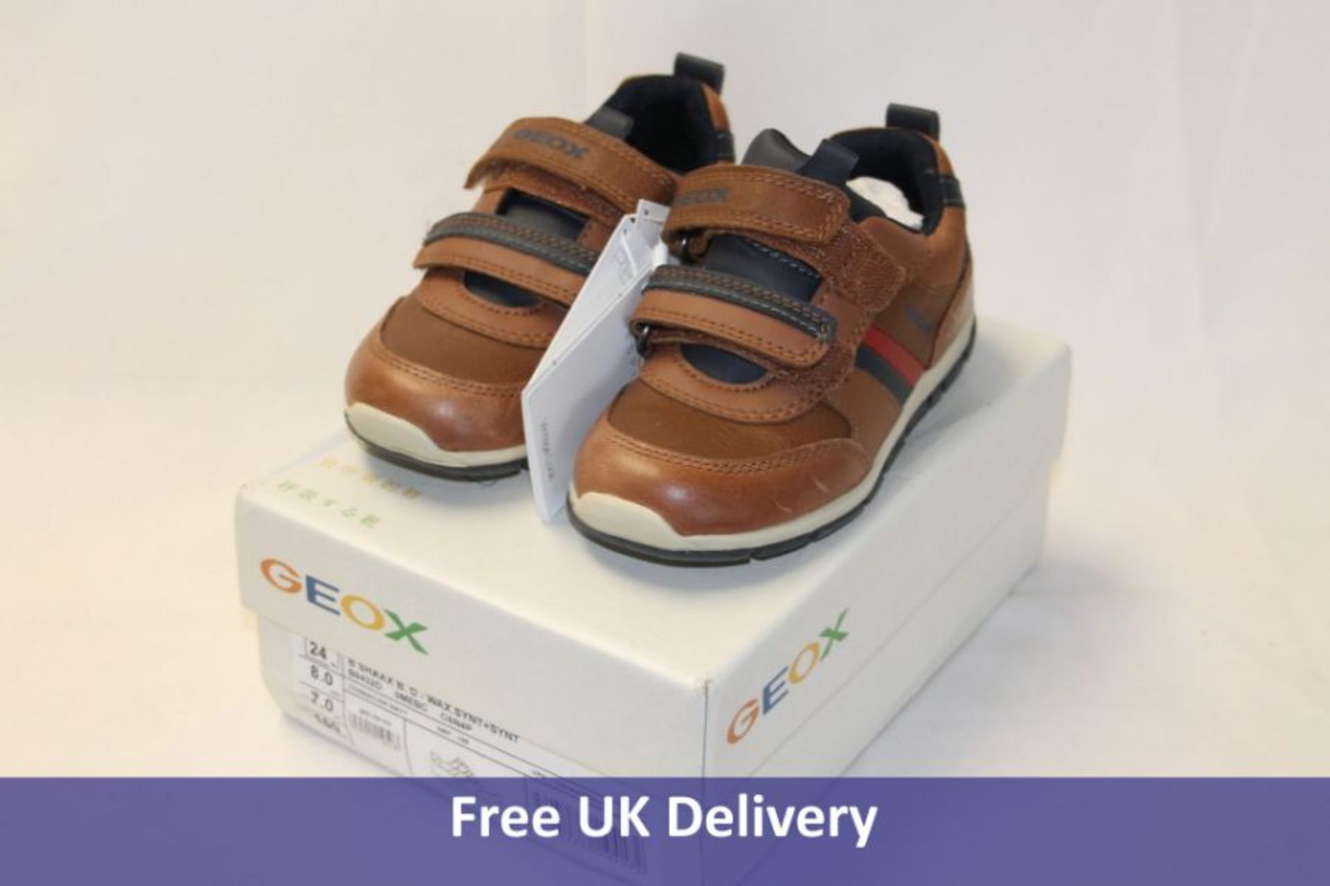 Geox B Shaax B. D - Wax/Synthetic Kid's Trainers, Cognac/Navy, UK 7 and Geox Kids Trainers, Navy/Yel