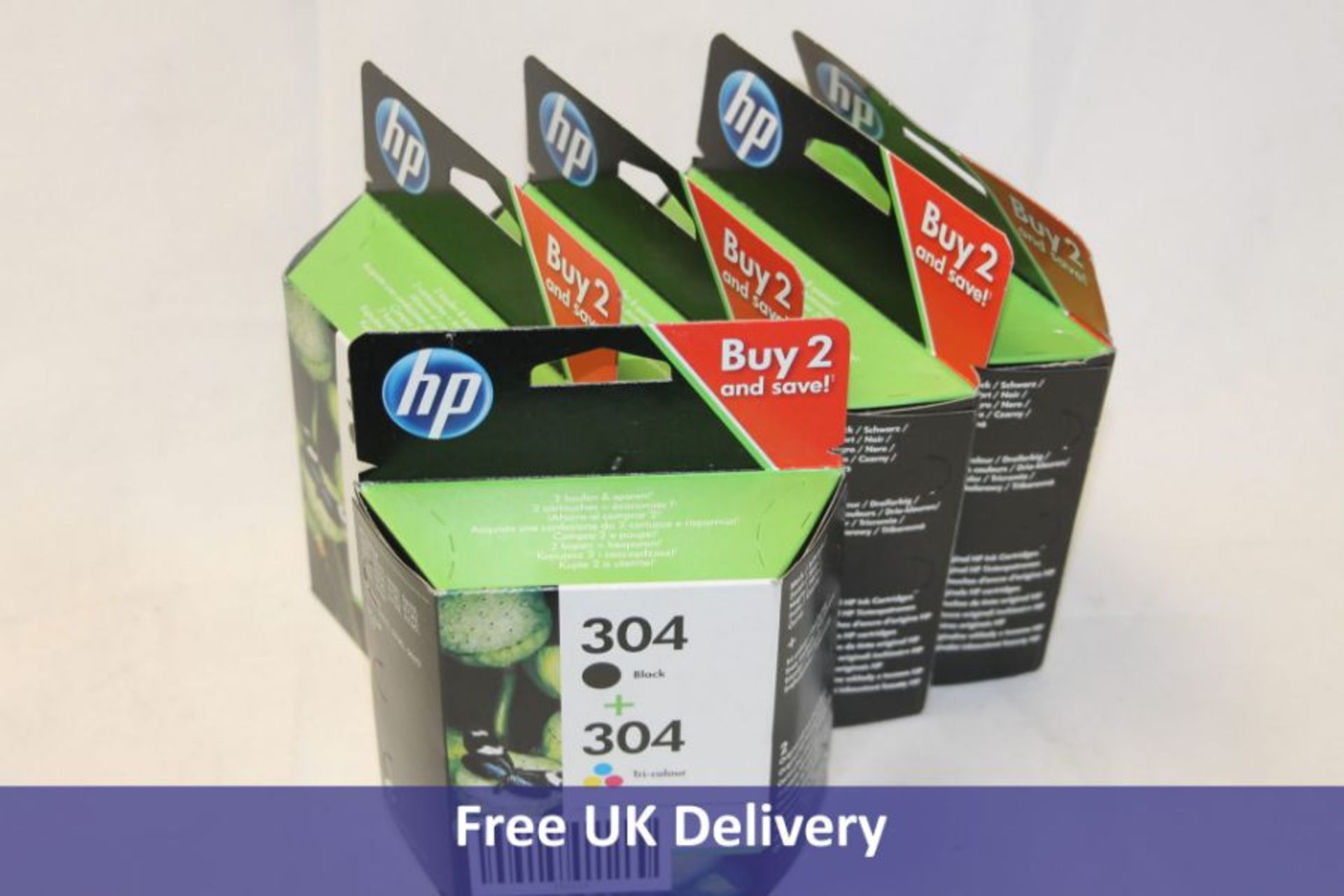 Five HP 304 Black plus 304 Tri Colour 2 Pack Ink Cartridges