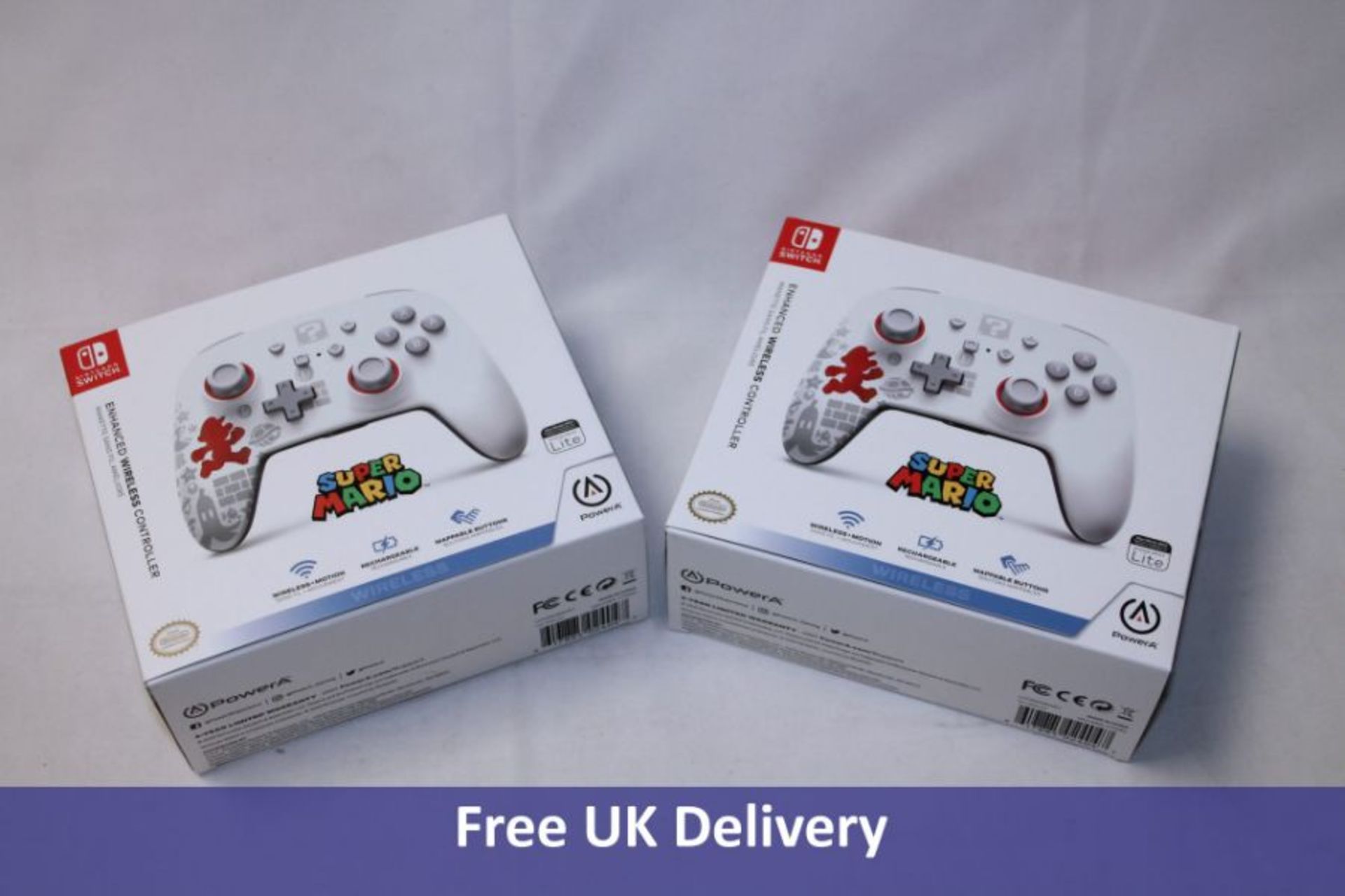 Two PowerA Nintendo Switch Enhanced Wireless Controllers, Super Mario/White