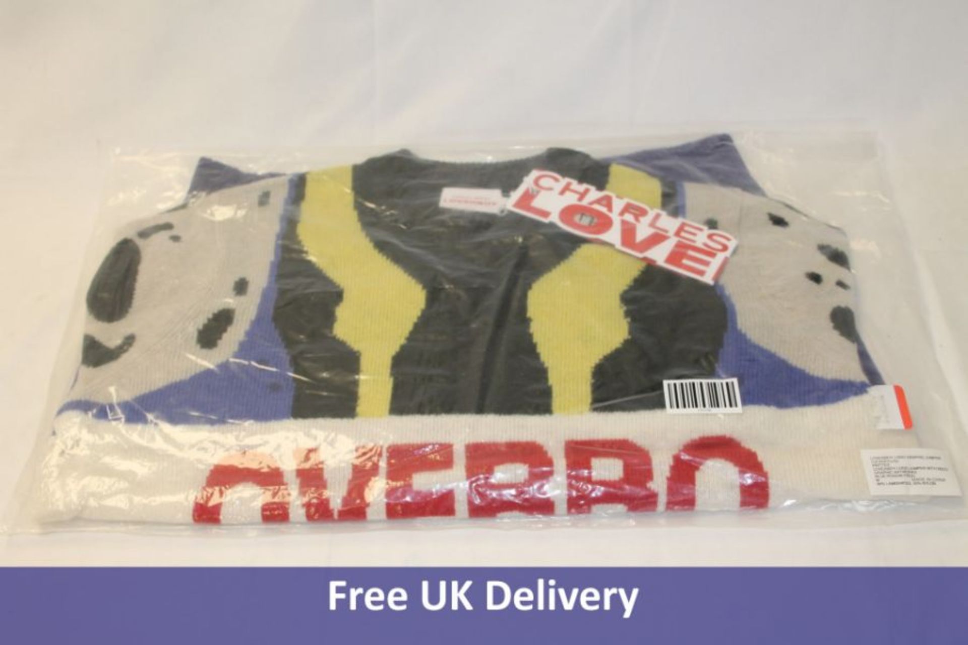 Charles Love Loverboy Logo Graphic Jumper, Knitted, Loverboy Logo with Bold Graphic Artworks, Blue/P