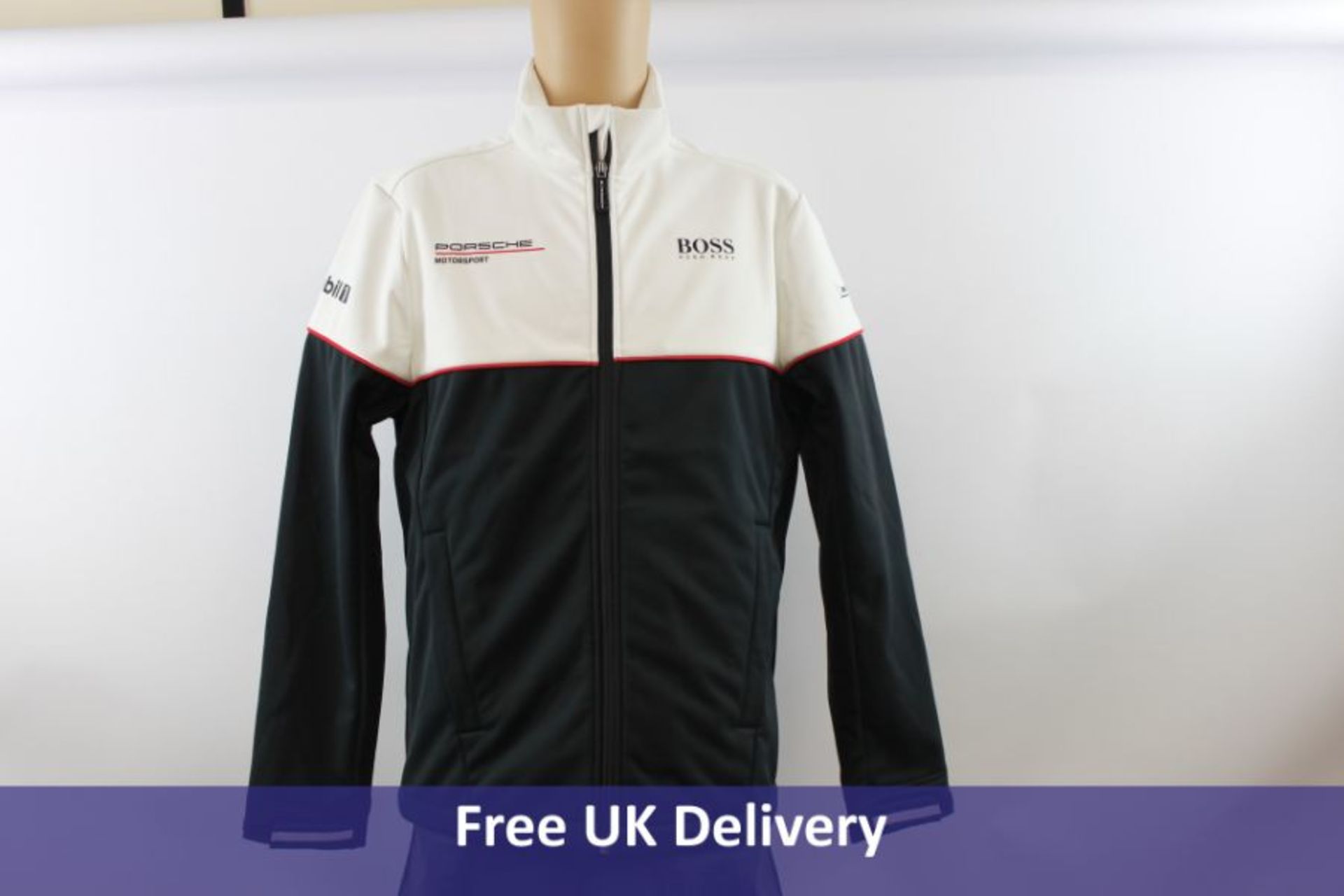 Porsche Motorsport Hugo Boss Men's Softshell Jacket, Black and White with Red Details, EU S