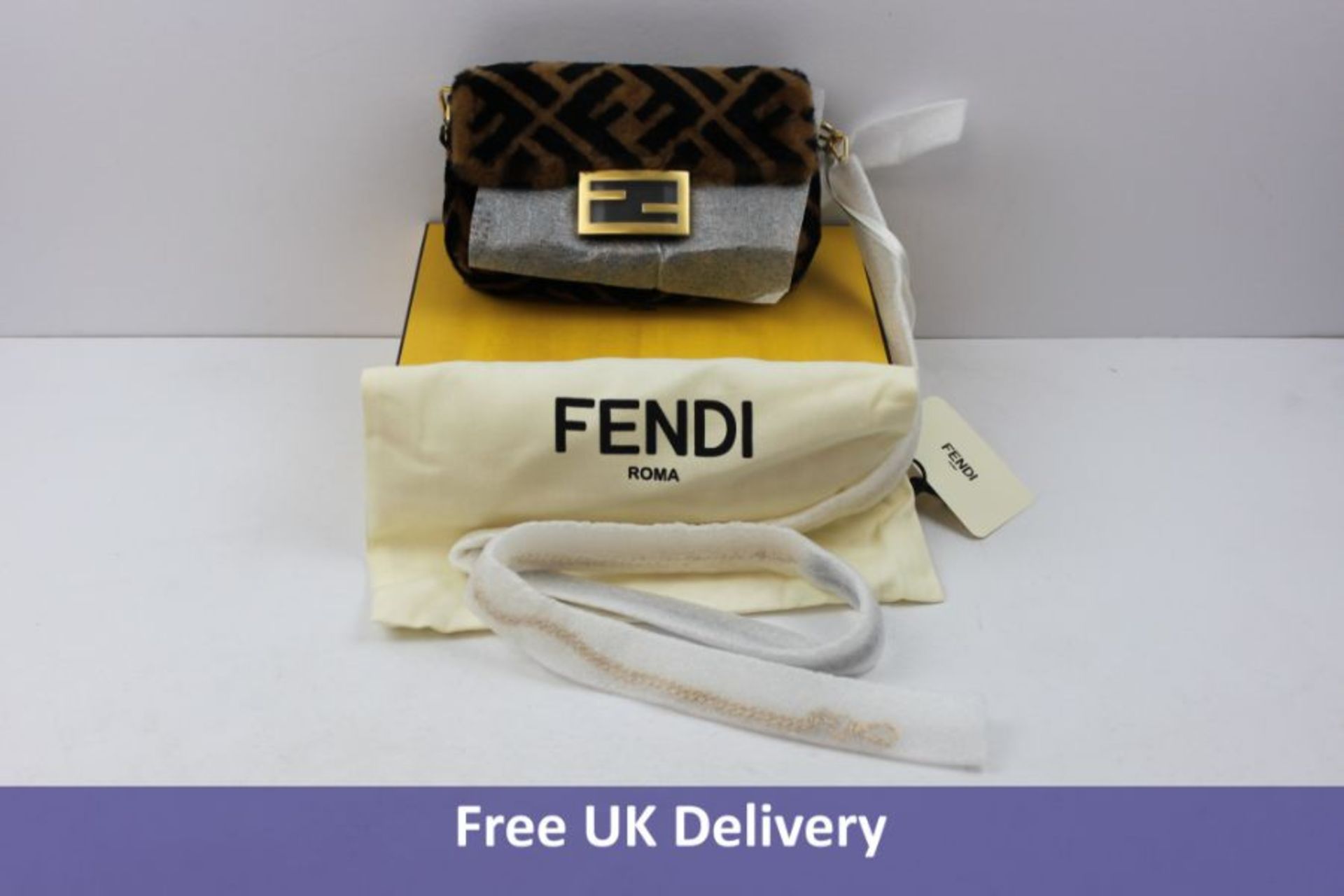 Fendi Baguette Roma Women's Mini Shoulder Bag, Sheepskin Print, Brown