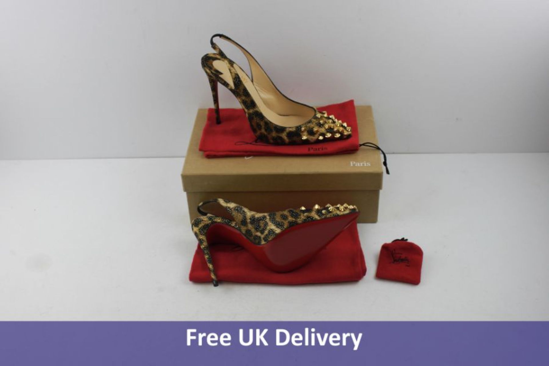 Christian Louboutin Women's Heels, Leopard Print With Gold Studs, Uk 5