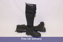 Dolls Kill Current Mood Obsidian Pocket Combat Boots, Black, UK 8. Damaged box