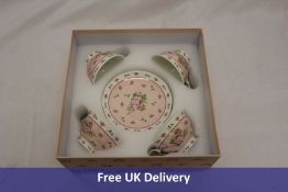 Three London Boutique Shabby Chic Vintage Porcelain 4 piece Cup and Saucer Gift Set, Rose Pink