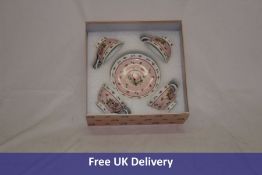 Three London Boutique Shabby Chic Vintage Porcelain 4 piece Cup and Saucer Gift Set, Rose Pink