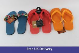 Three pairs of Havaianas Footwear to Include 1x Flip Flop Sandal's, Blue, Size 6.5-7, 1x Flip Flop,