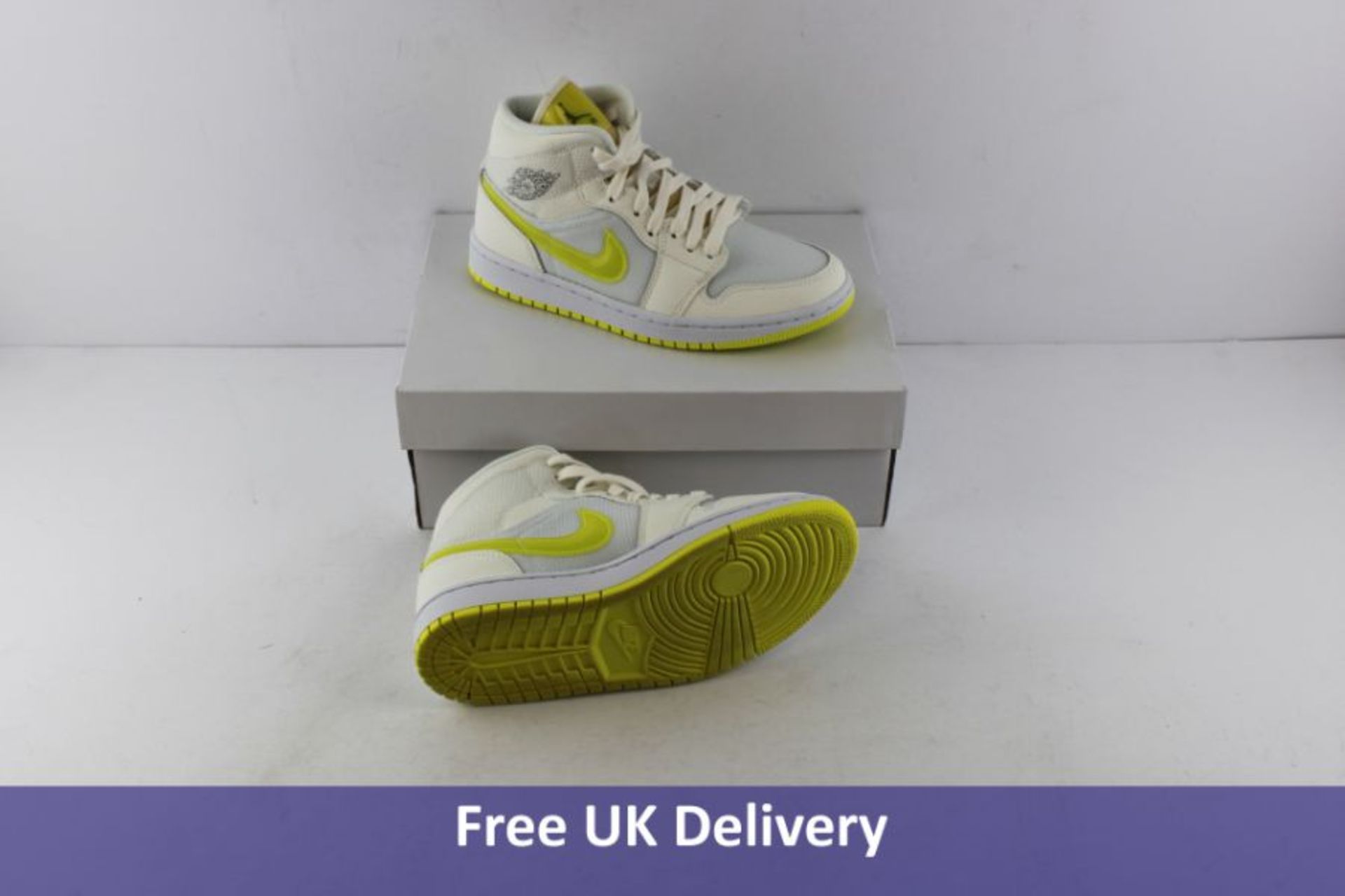 Nike Women's Air Jordan 1 MID SE Voltage Trainers, Yellow and White, UK 4