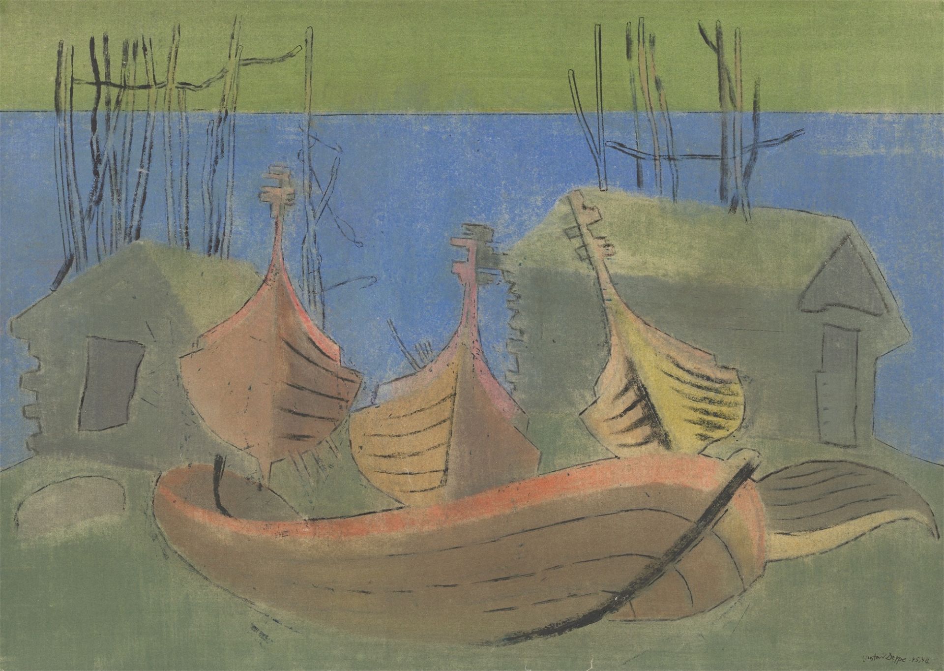 Gustav Deppe. „Boote blau-grün, Norwegen“. 1945/46