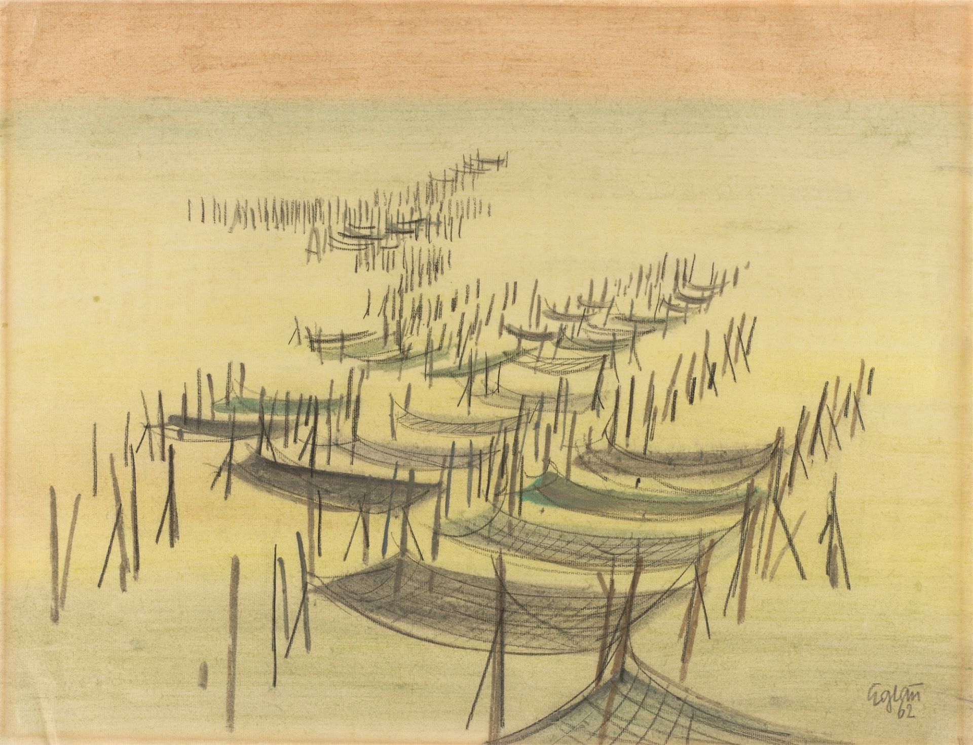 Otto Eglau. Fischernetze / Küstenlandschaft. 1962 / 1965