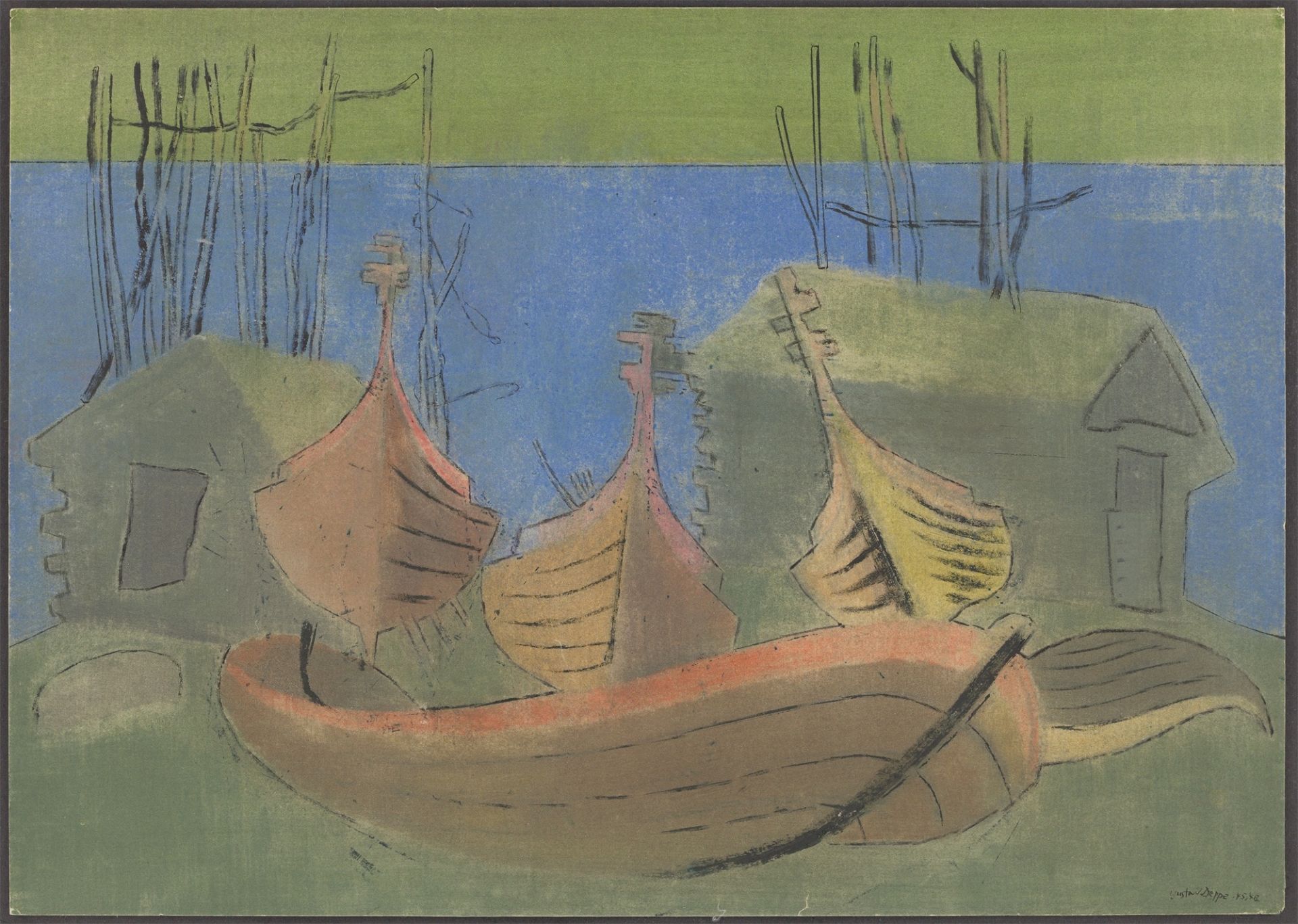 Gustav Deppe. „Boote blau-grün, Norwegen“. 1945/46 - Bild 2 aus 4