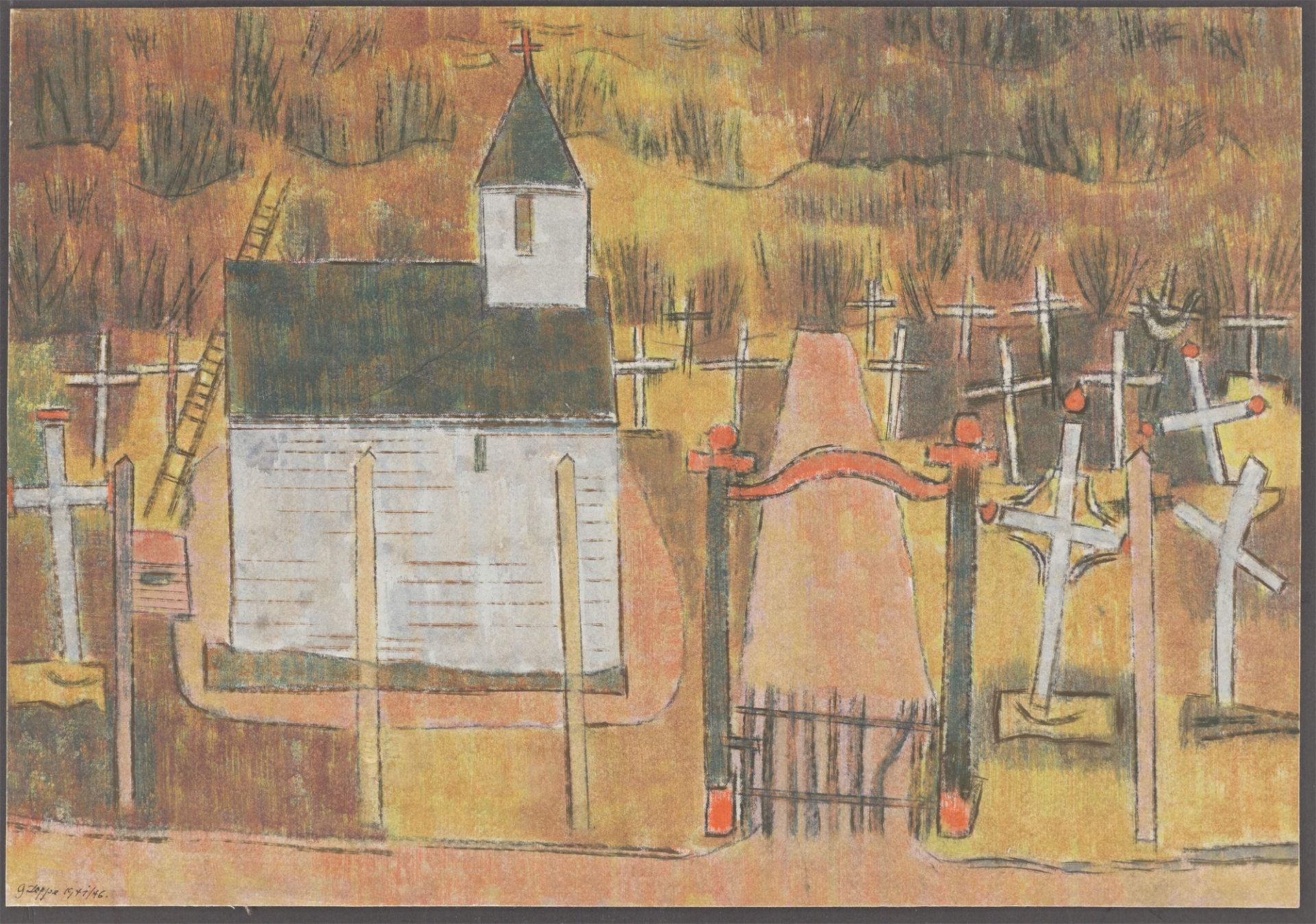 Gustav Deppe. „Kirche und Friedhof, Norwegen“. 1941/46 - Bild 2 aus 4