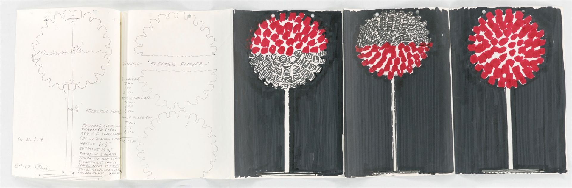 Otto Piene. Entwürfe für die Lichtskulptur: „Electric Flower“. 1967 - Bild 2 aus 4