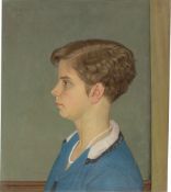 Adolf Wissel. Portrait einer Dame mit Perlenkette im Profil nach links. 1928