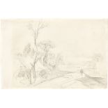 Jean-Baptiste-Camille Corot. Homme sur un chemin bordé d’arbres.