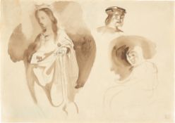 Eugène Delacroix. Kopfstudie zur Lithografie „Macbeth befragt die Hexen“ (und weiteren Stu…. Um 1825