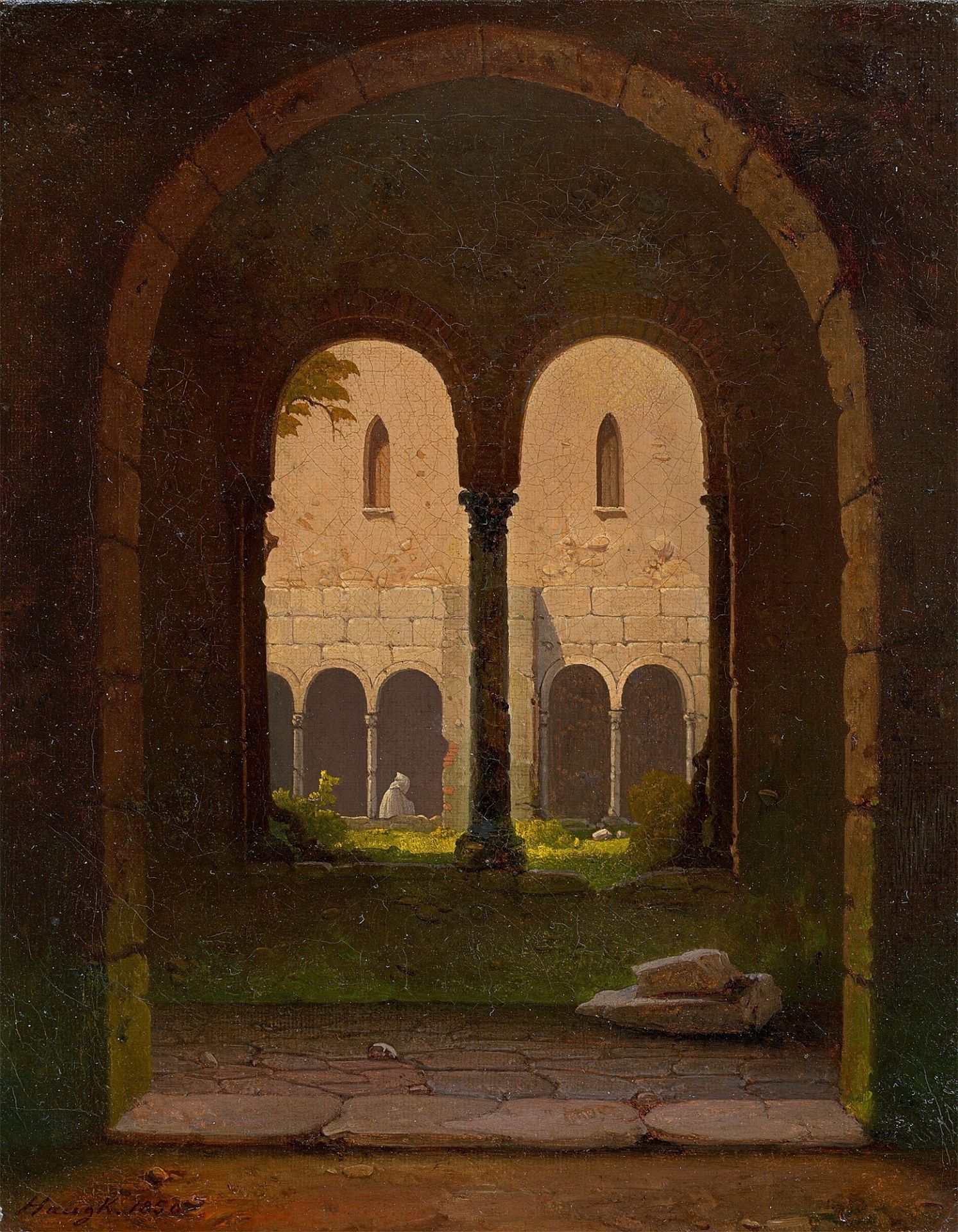 Gustav von Haugk. Blick durch einen Klostergang. 1850