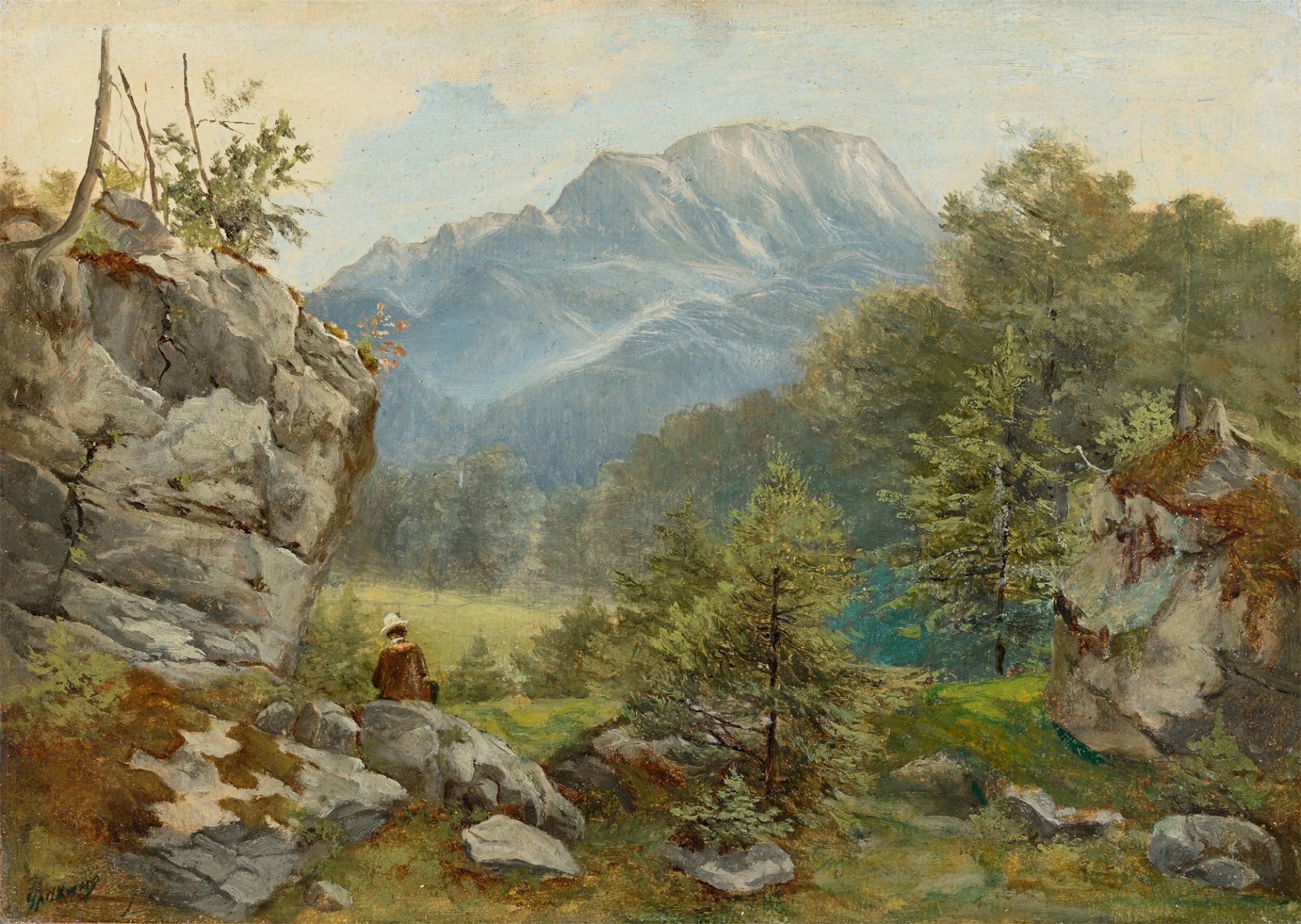 Carl Spitzweg. Hochgebirgslandschaft mit Maler.