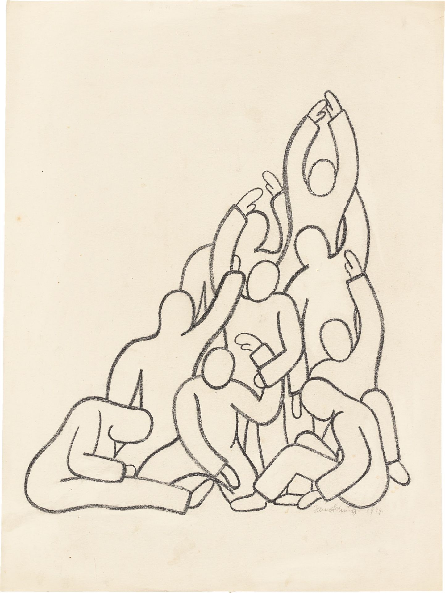 Hans Schmitz. Arbeiteraufstand (Großes Wandrelief und Zeichnung). 1932/1949 - Bild 2 aus 2