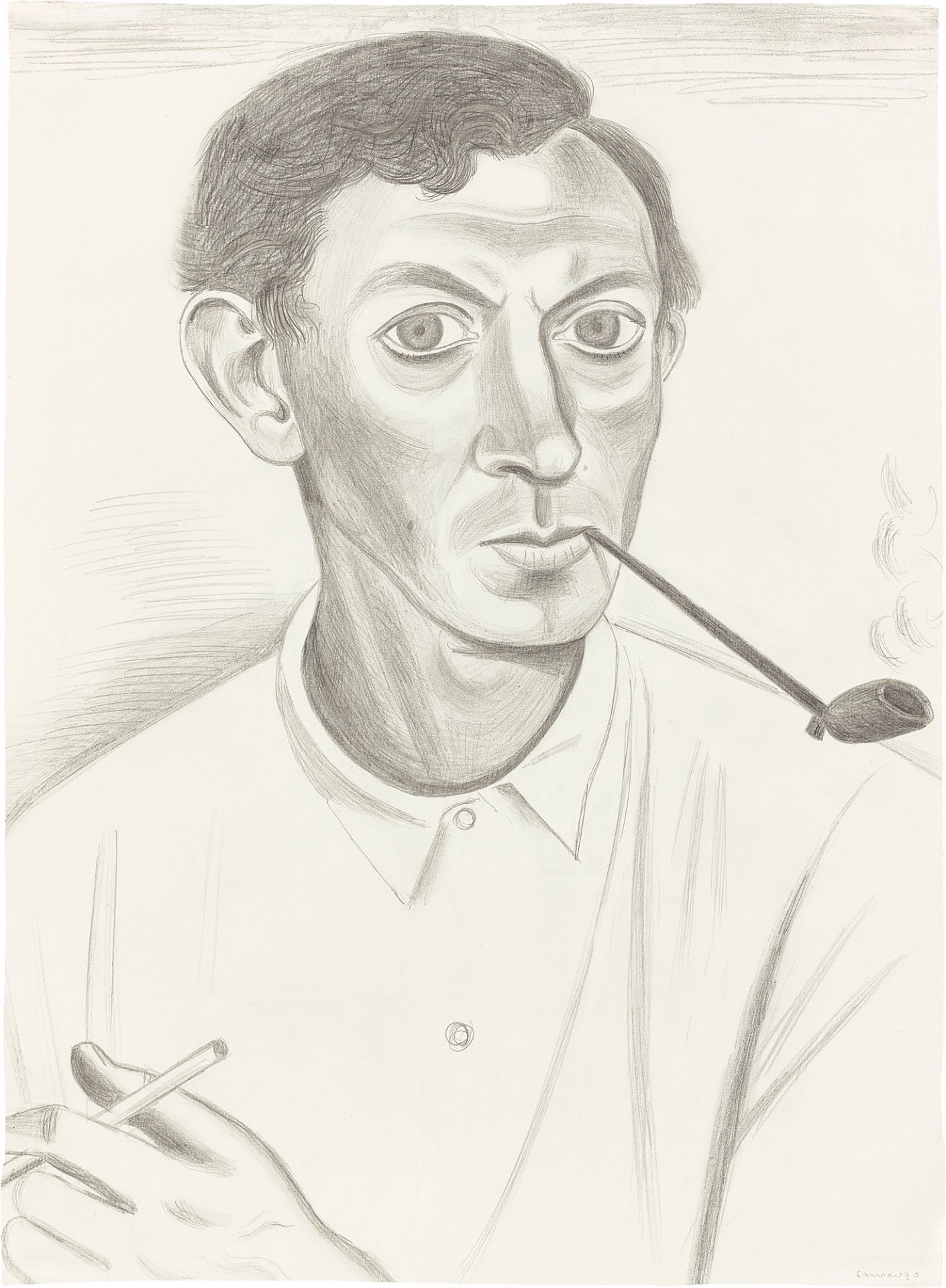 Richard Seewald. Selbstbildnis mit Pfeife und Zeichenstift. 1930