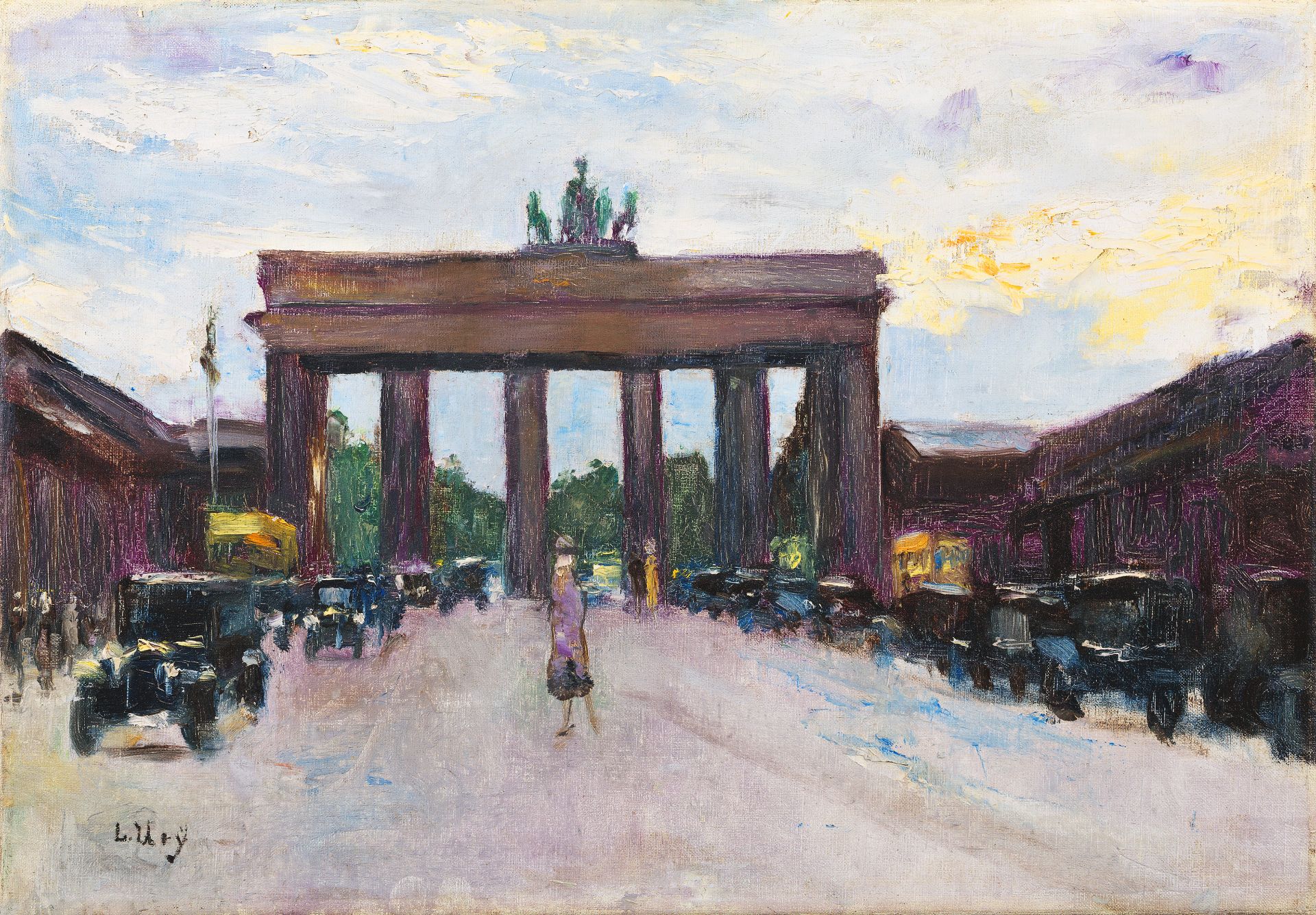 Lesser Ury. „Brandenburger Tor vom Pariser Platz aus gesehen, Berlin“. (Vor) 1928