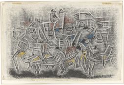Willi Baumeister. „Figurenmauer mit Blau, Rot und Gelb“. 1947