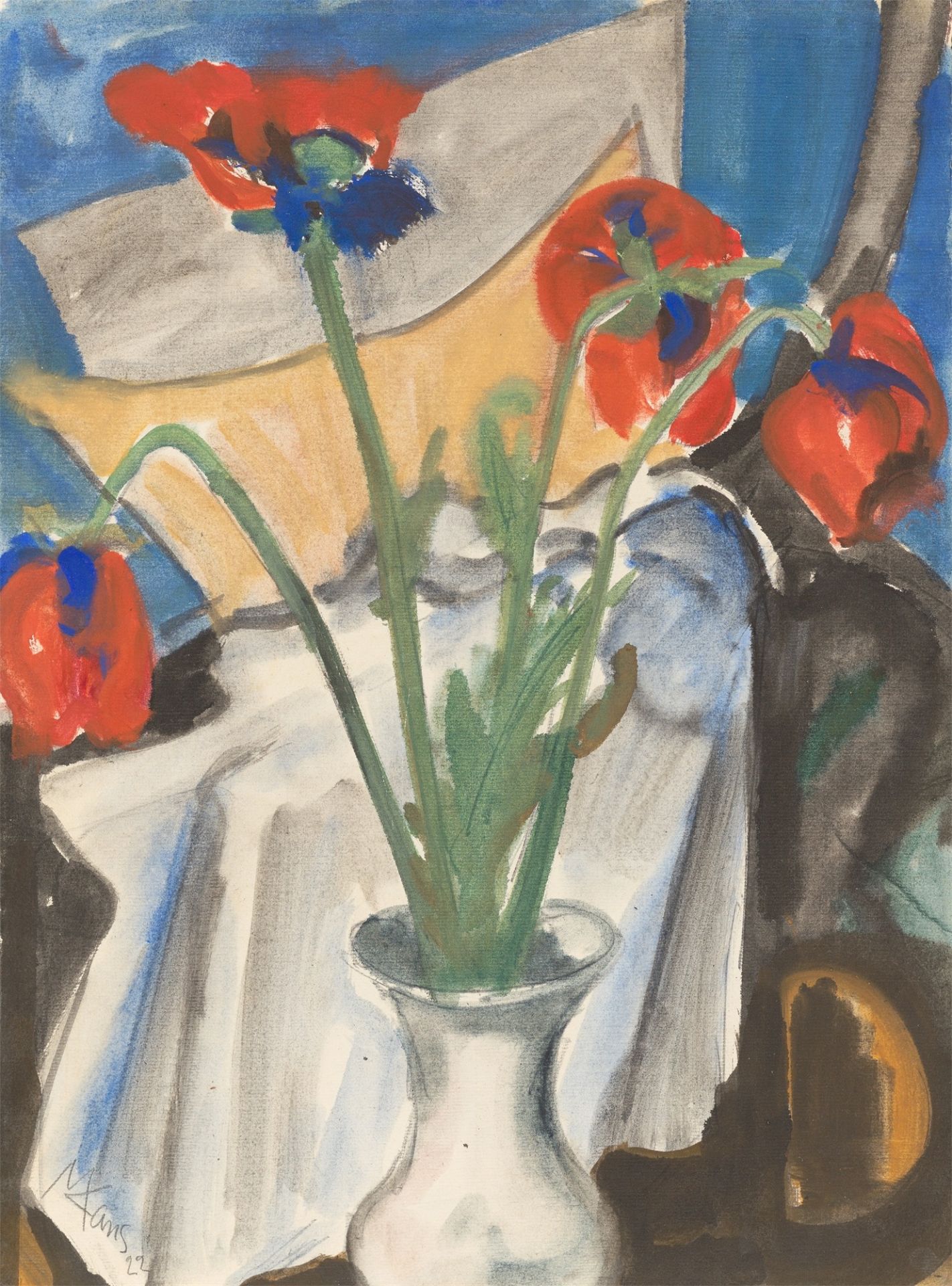 Max Kaus. Stillleben mit roten Tulpen. 1922