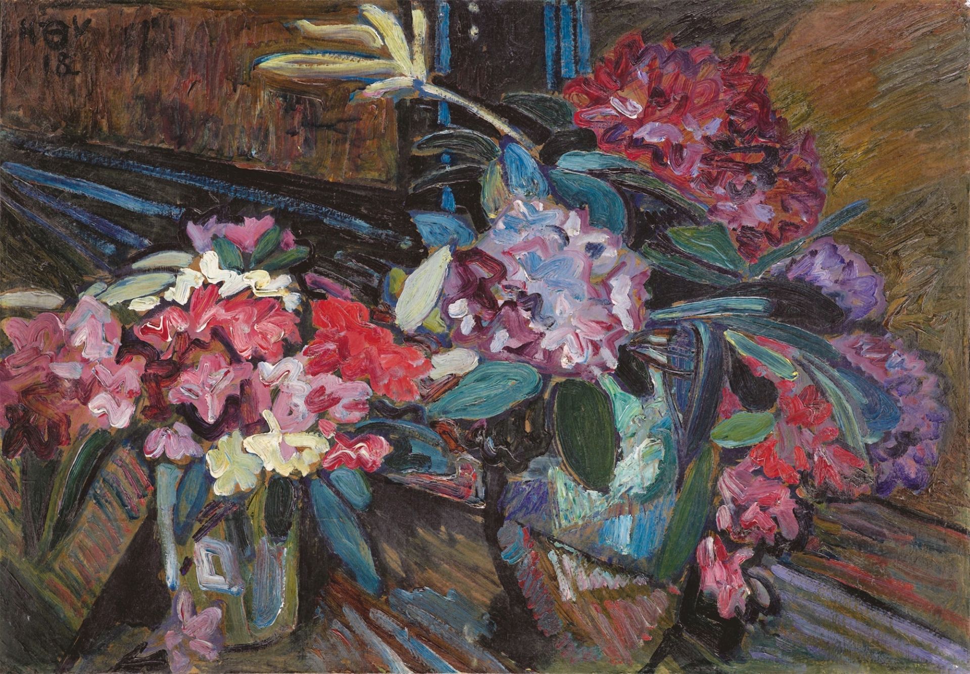 Heinrich Vogeler. „Blumenstilleben mit Rhododendron“. 1918